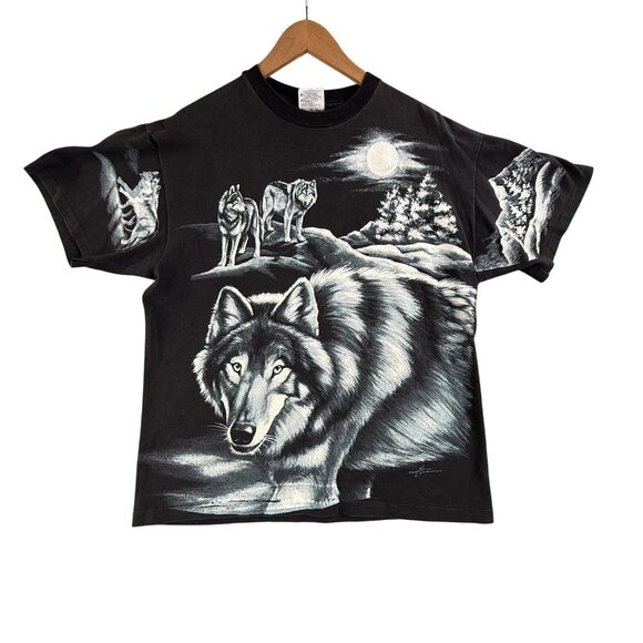 Hanes Other - Vintage Wolf Pack Shirt Mens Large Black Graphic Hanes Beefy-T Nancy Blauer 90s